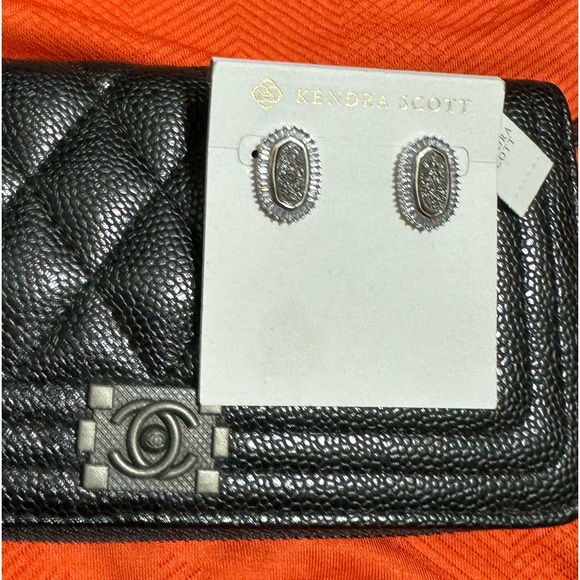 NEW KENDRA SCOTT Baguette Ellie Stud Earrings SILVER DIAMOND ROCK STONE GEMSTONE - Picture 10 of 13